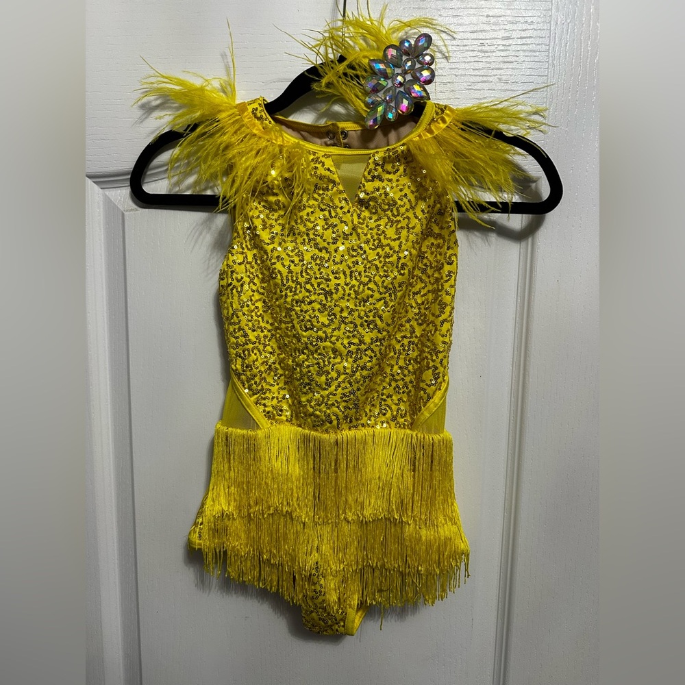 Weissman Bright Yellow Sequin & Fringe Dance Costume Crazy in Love Size MC